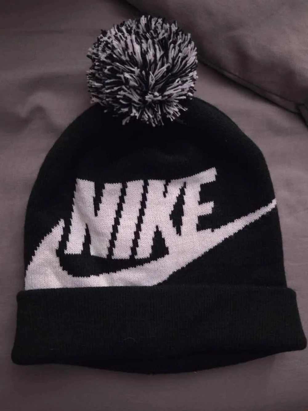 Nike Kids Black & White Pom Beanie